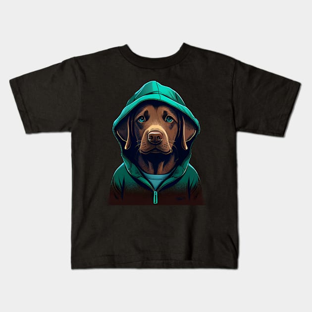 Labrador Retriever Wearing a Hoodie Kids T-Shirt by Lakeview TeeShop